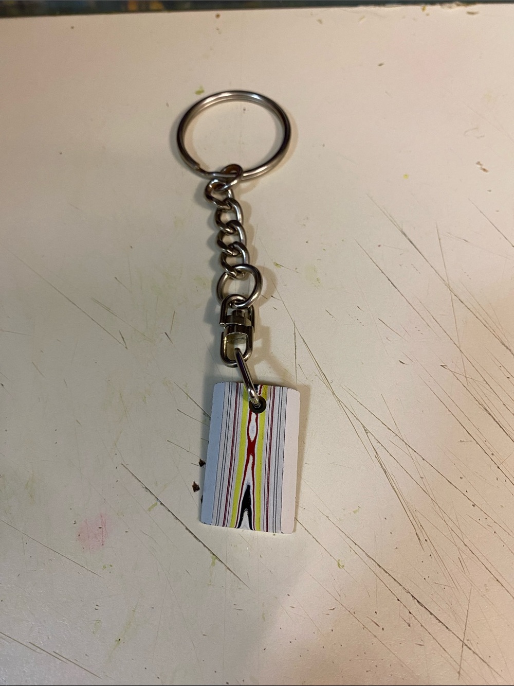 Metallic Silver fordite Keychain Phone Accessory with Multicolor Pendant